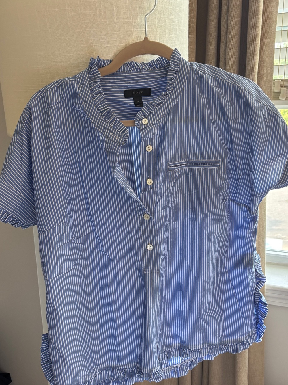 J. Crew Blue and White Vertical Stripe Short-Sleeve Button Shirt